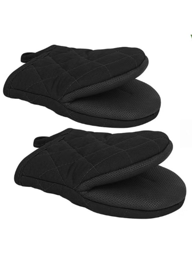 قفازات فرن قصيرة من السيليكون، مقاومة للحرارة العالية، سطح مانع للانزلاق، مع حلقة تعليق، مثالية للشواء، الخبز، الطهي والشوي، لون أسود